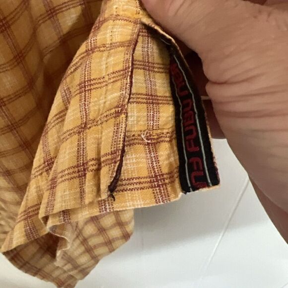Fubu Shirt Mens 2XL Yellow Plaid Short Sleeve Button-Up Collared Tee Cotton Logo - Picture 3 of 8
